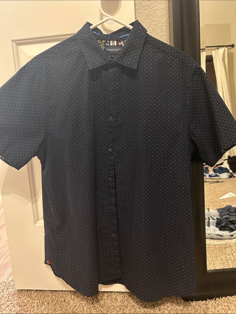 Denim & Flower Men's Navy Short Sleeve Dot Button-Down Shirt
